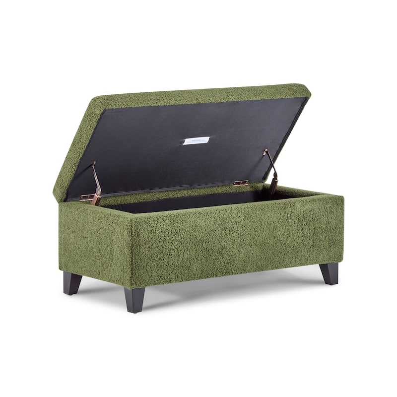 Storage Ottoman with Flip-Top Lid, Boucle Fabric & Birch Wood Legs
