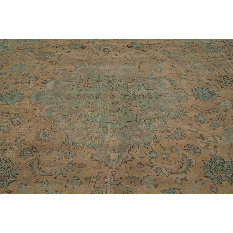 Hand Knotted Oriental 100% Wool Carpet Traditional Floral Oranges & Rust Tabriz Area Rug - 13' 1'' X 9' 7''