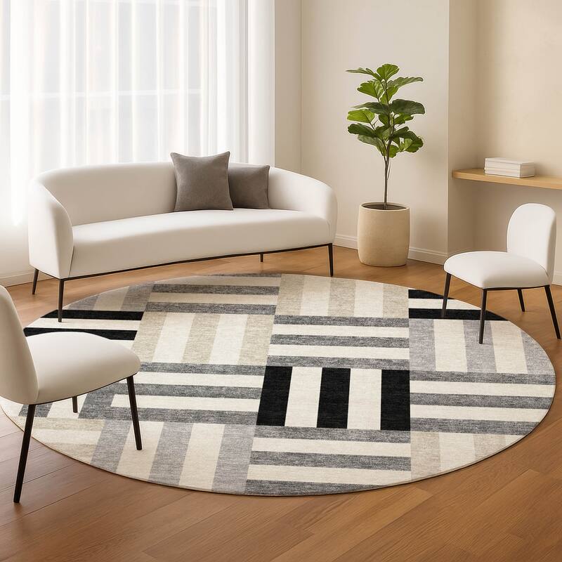 Machine Washable Indoor/ Outdoor Modern Hatch Chantille Rug