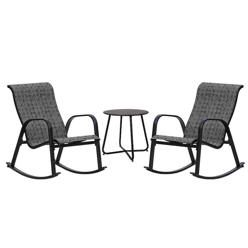 3-Piece Metal Outdoor Patio Bistro Rocking Chair Set, for Front Porch, Garden, Patio, Backyard