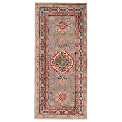 ECARPETGALLERY Hand-knotted Uzbek Ghazni Grey Wool Rug - 2'9 x 6'1