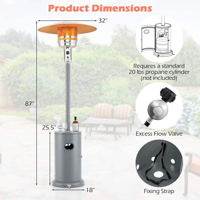50000 BTU Propane Patio Heater with Round Table Design Adjustable Temperature Control Knob - 32" x 87"