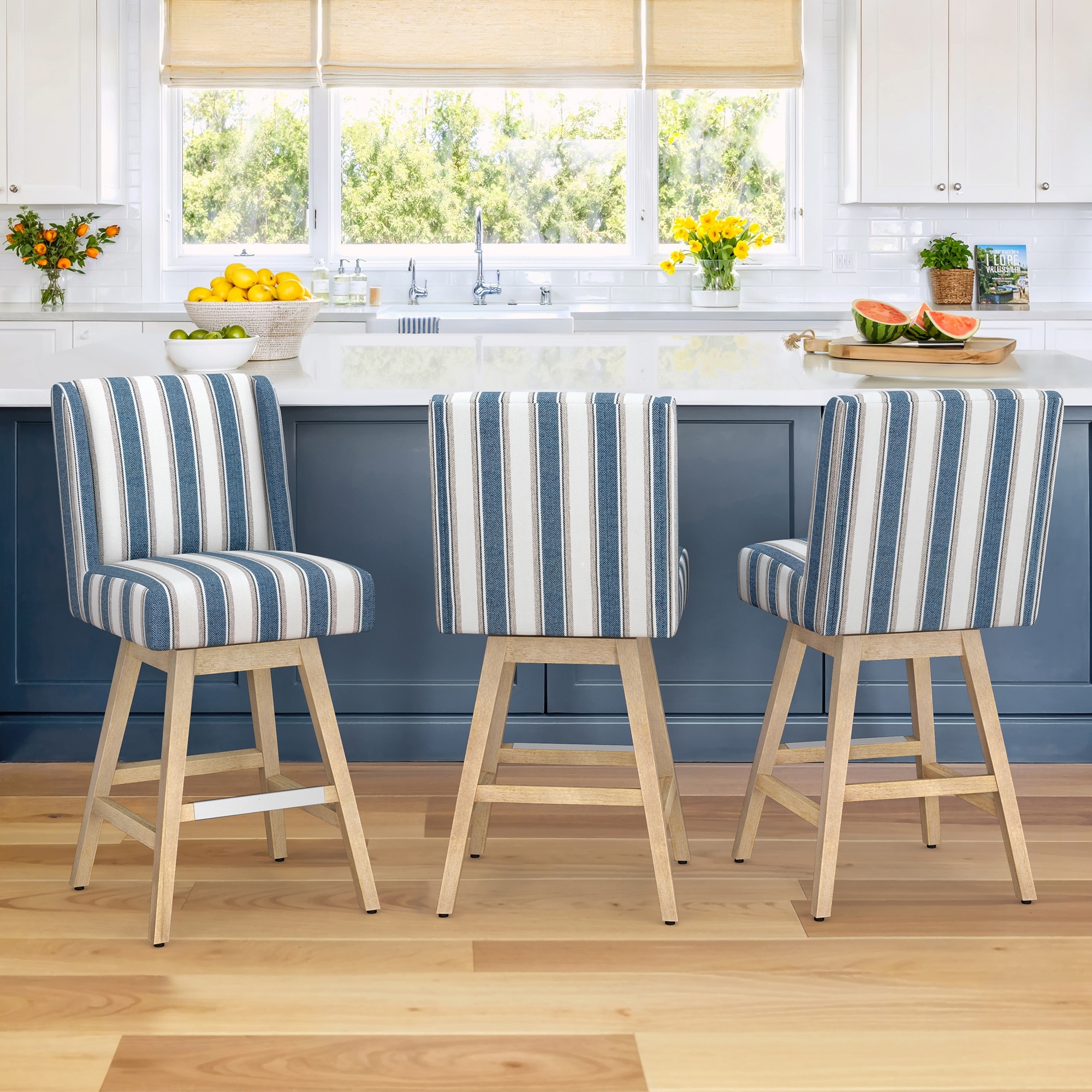 Mordern 360°Swivel Counter Height Bar Stools, Upholstered Barstool with with back for Kitchen Island, Dining Room