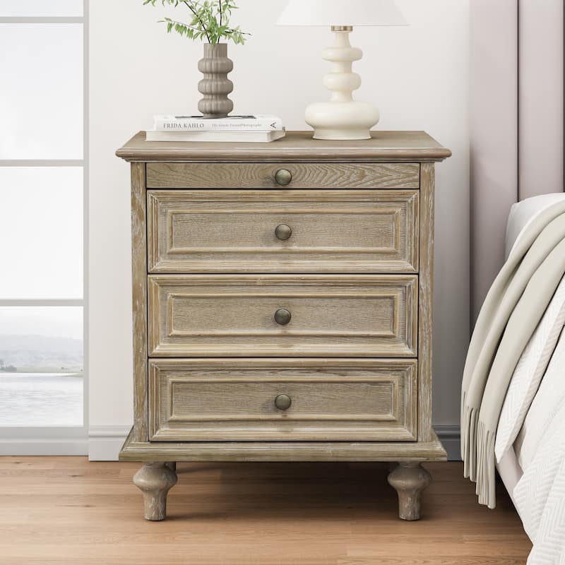 Nightstands with Drawers & Hidden Pull-Out Shelf & Metal Handle - Natural+White(1PC)