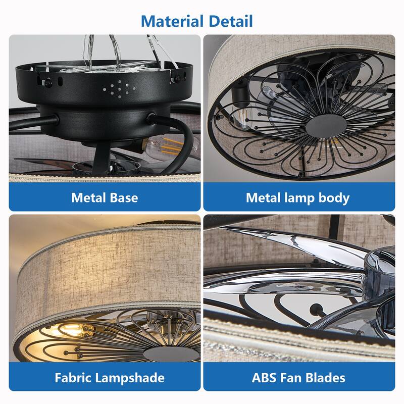 20" Fabric Bladeless Modern Farmhouse Ceiling Fan with Lights