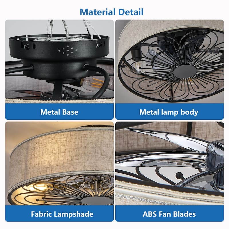 Caged Ceiling Fans with Lights Flush Mount,Low Profile Ceiling Fan with Remote,20 Inch Ceiling Fan(Bulb Not Included) - Black