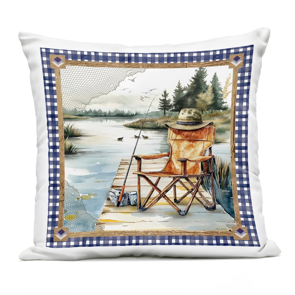 Stupell Fishing Chair on Dock Printed Outdoor Throw Pillow Design by Nicole DeCamp