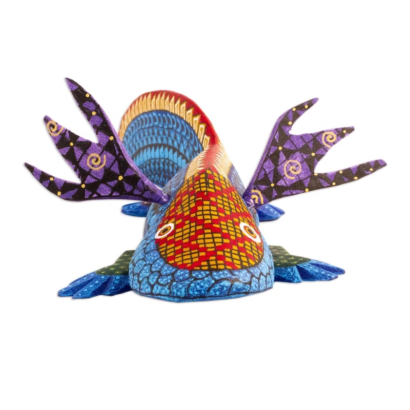Novica Handmade Blue Axolotl Wood Alebrije Sculpture