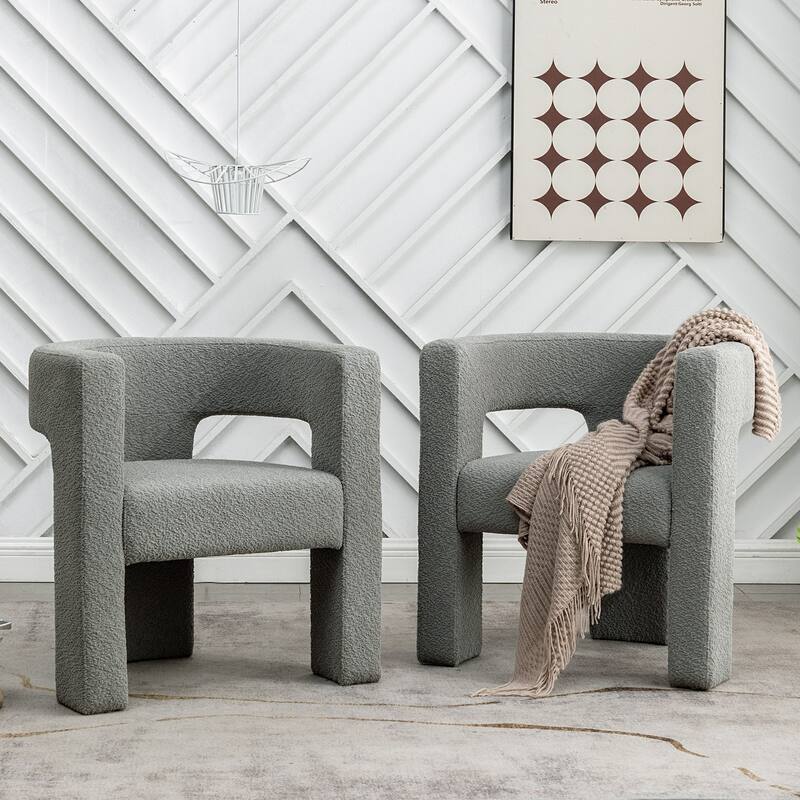KINWELL 28" Wide Boucle Upholstered Square Armchair (Set of 2) - Light Gray