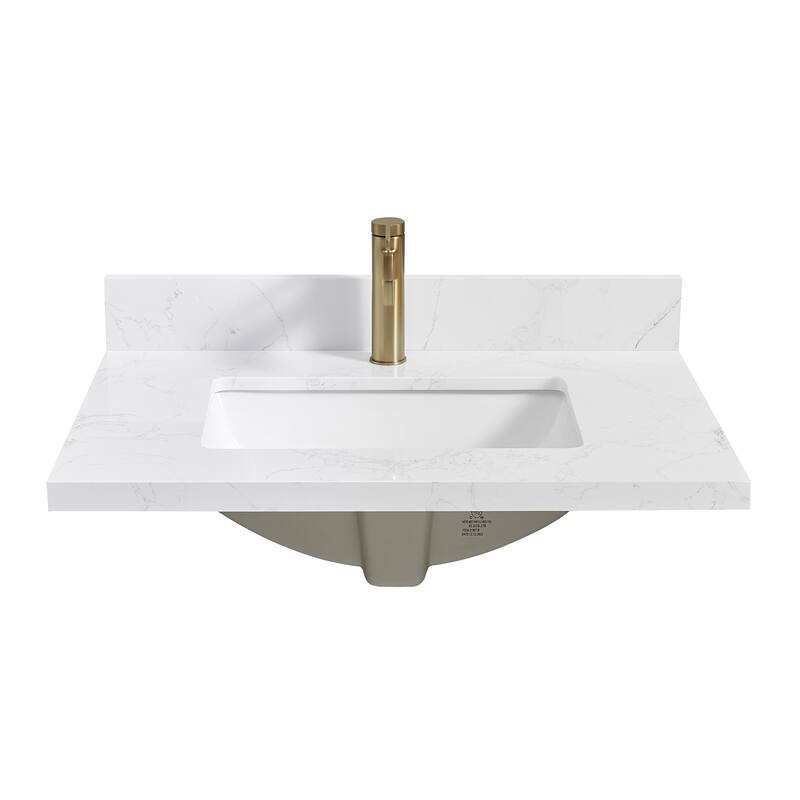 Malaga Composite Stone Vanity Top with White Rectangular Sink - 31 in. W x 22 in. D - Grain White