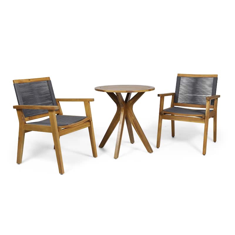 Mcgill Outdoor Acacia Wood Bistro Set by Christopher Knight Home - Teak Finish + Dark Gray