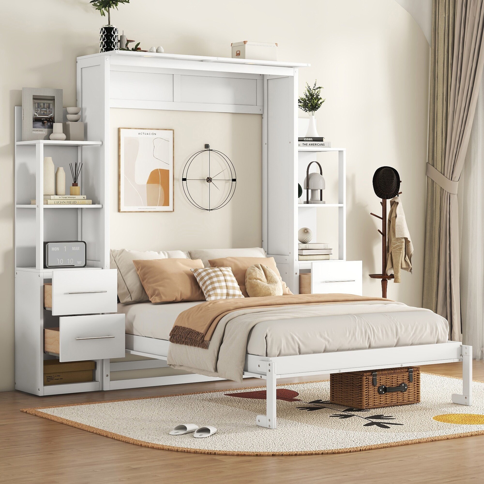 White murphy bed with storage discount