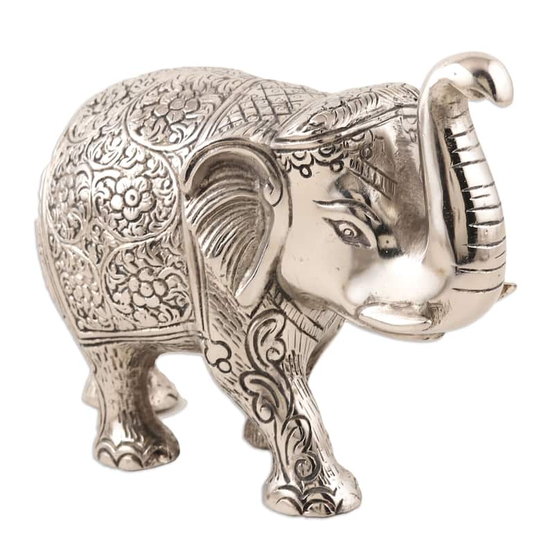 Novica Handmade Sweet Elephant Aluminum Statuette