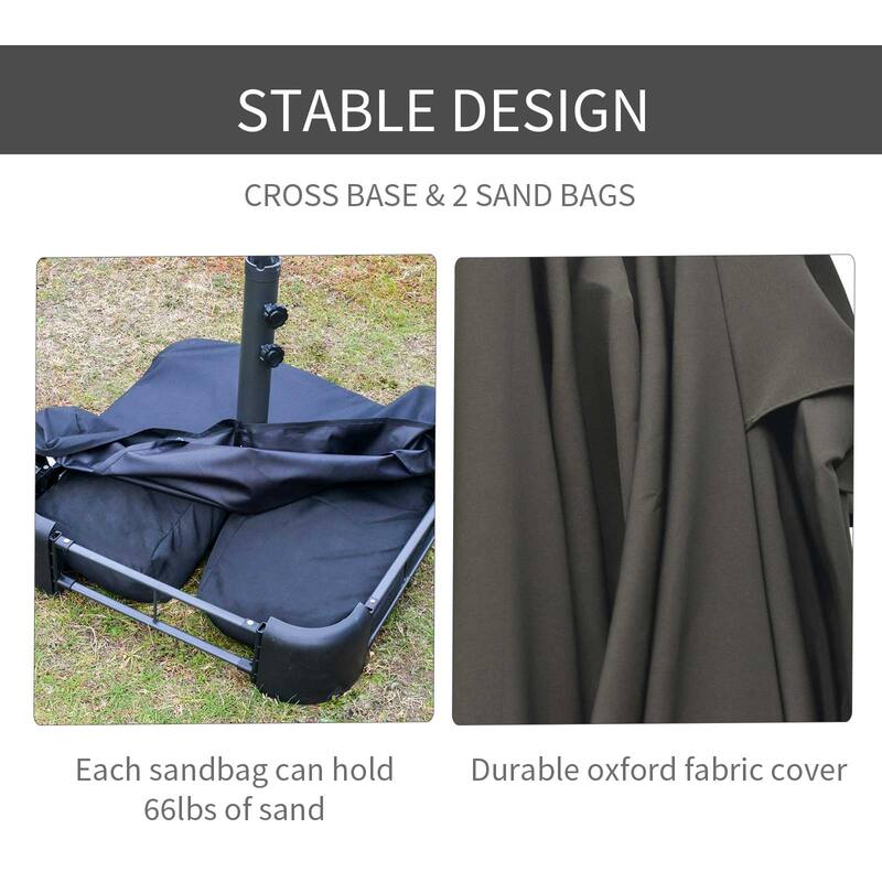 Rectangular 2-Sided Outdoor Umbrella Patio Parasol with Base Sun Protection Crank Handle, for Deck Pool Patio, Beige