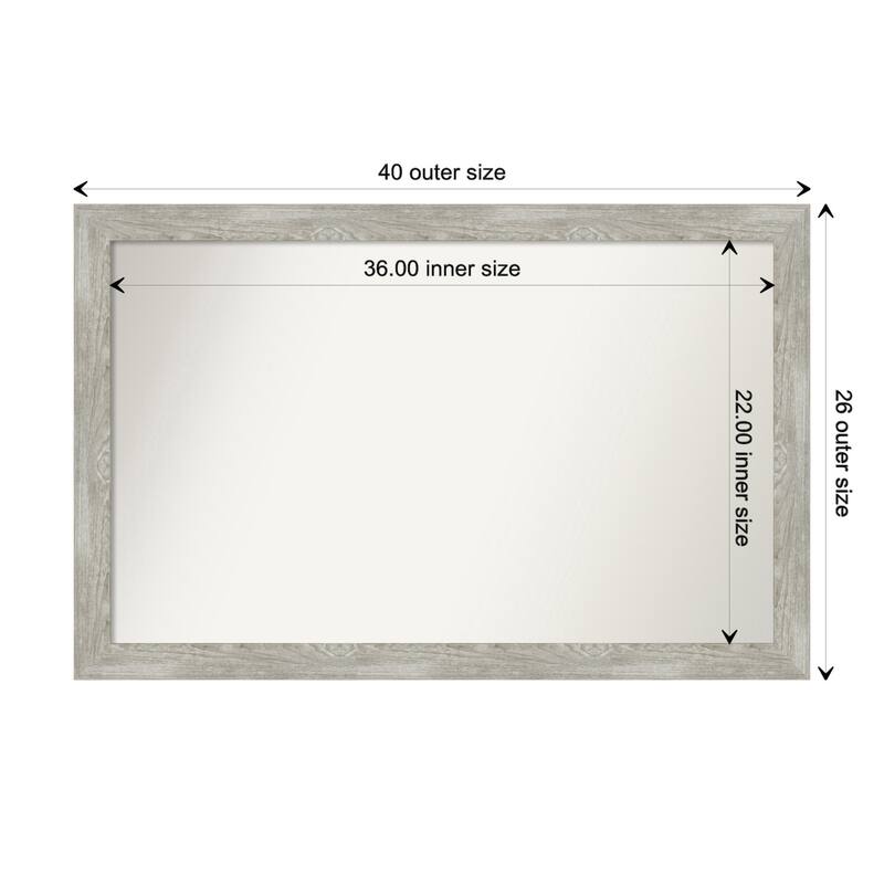 Dove Greywash Narrow Framed Non-Beveled Custom Wall Mirror, Bathroom Vanity Mirror - Outer Size: 39.5 x 25.5