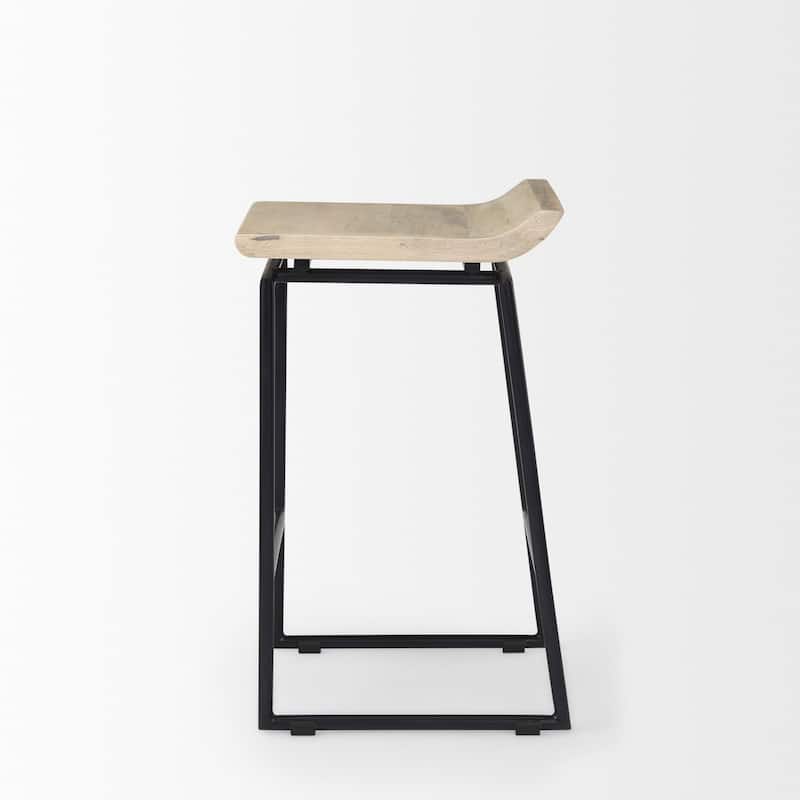 Givens Blonde Solid Wood with Black Metal Frame Counter Stool - 14"W x 15.7"D x 25.7"H