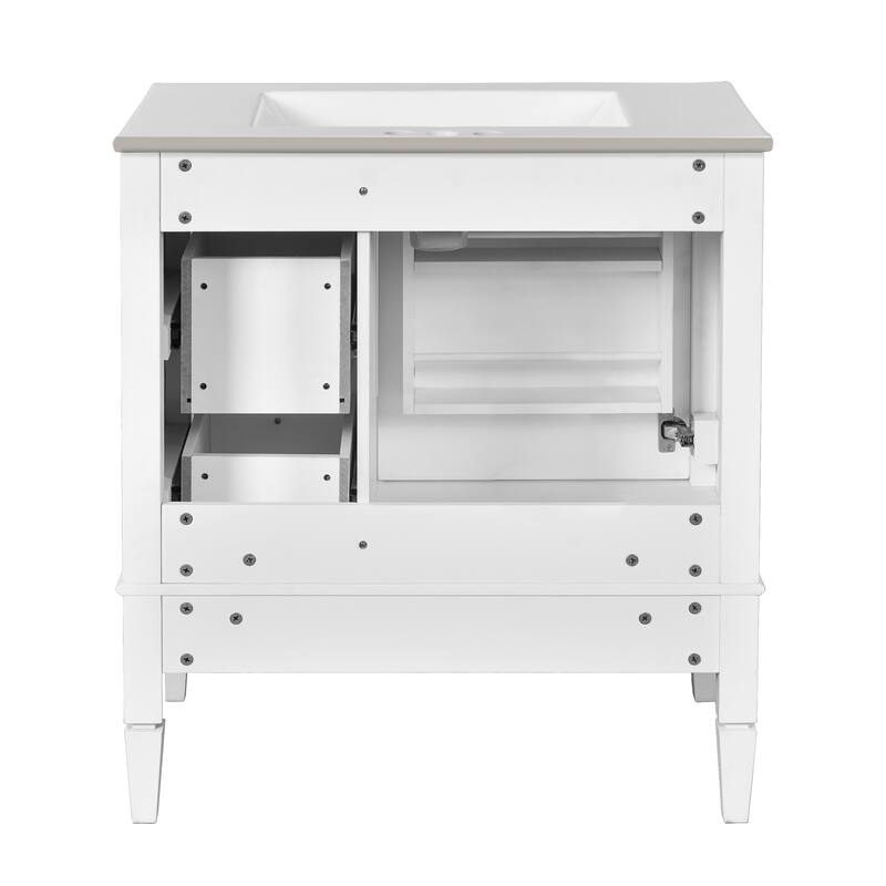 Bathroom Vanity with Ceramic Sink, Bathroom Cabinet with Soft Closing Doors, Vanity Set with 2-Tier Storage Rack and 3 Drawers