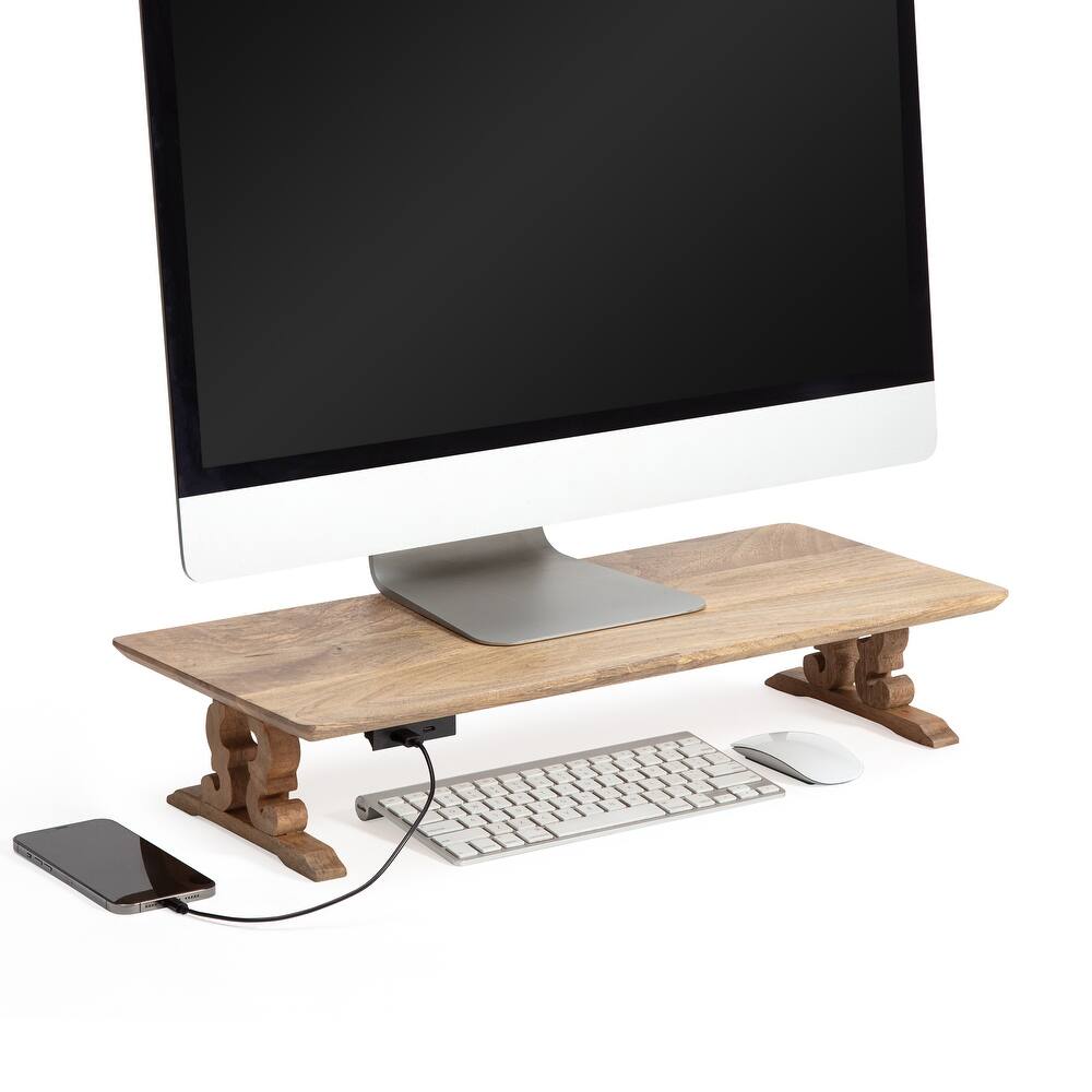 Jani Wood Monitor Stand Riser Desk - Ergonomic Design Stand, Desktop Organizer Table for Home, Office Workspace, Gaming Desk