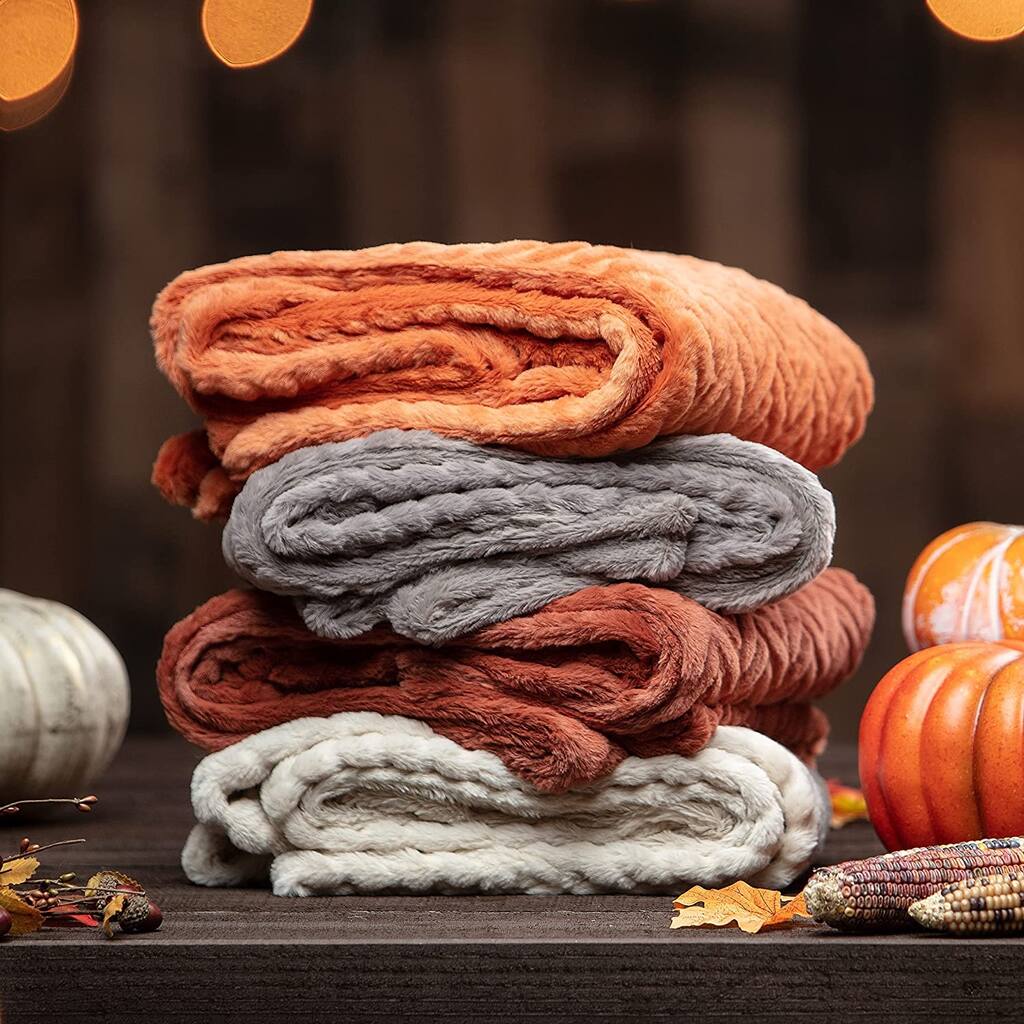 Soft Faux Fur Embossed Throw Blanket -- for Bed Couch