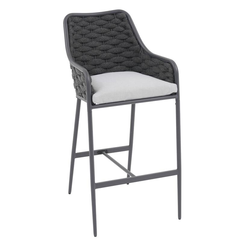 Outdoor Metal High Arm Barstool Chair with Cushions (set of 2)