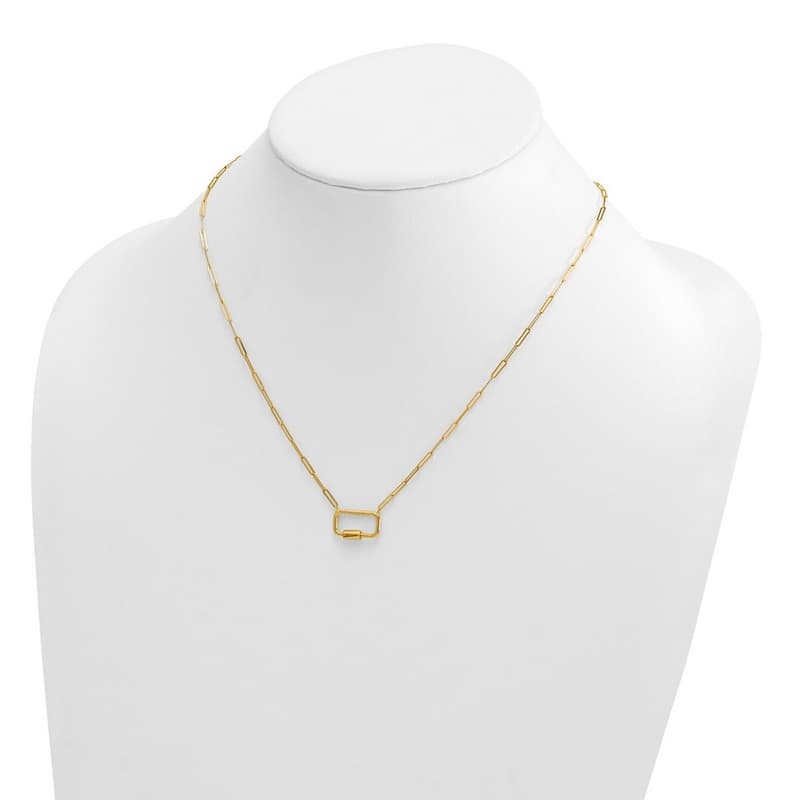 Curata Italian 14k Yellow Gold Paperclip Lock and Paperclip Chain Necklace (Lobster)