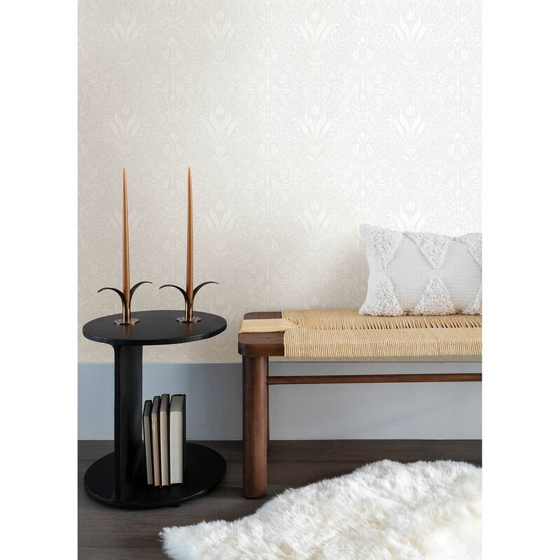 A-Street Prints Mara Light Grey Tulip Ogee Wallpaper