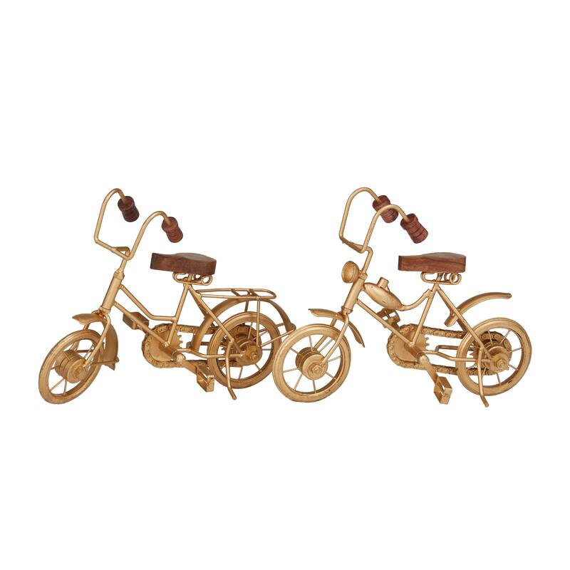 Gold Metal Bike Decorative Sculpture with Wood Accents (Set of 2) - 11 x 5 x 8