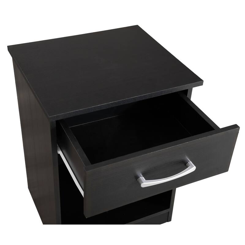 1-Drawer Nightstand with Open Shelf - 24" - Black