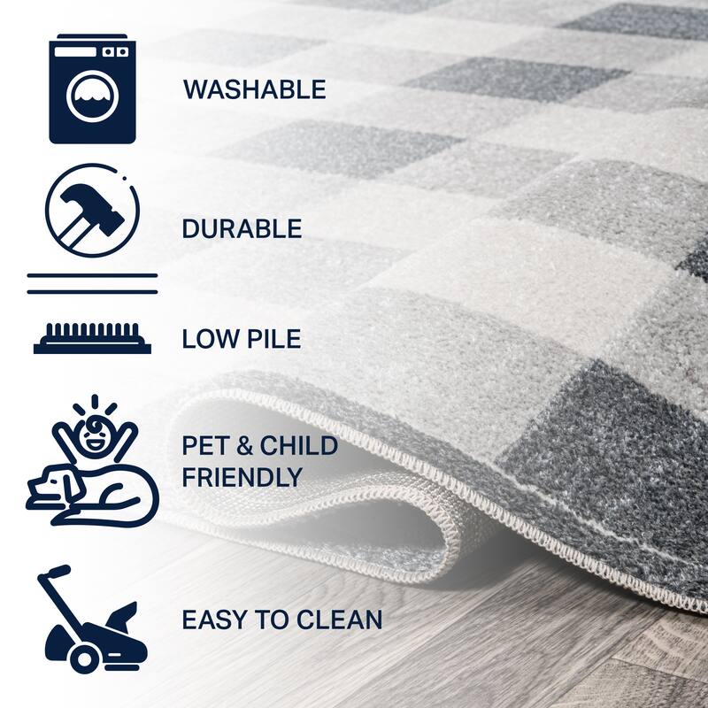 JONATHAN Y Shutter Gradient Plaid Cottage Machine-Washable Light Gray/Dark Gray/Cream Area Rug