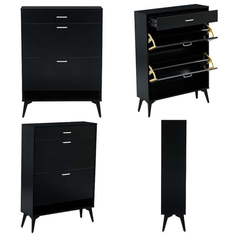 3-Drawer Wood Shoe Storage Cabinet with Removable Panels & 1 Open Shelf
