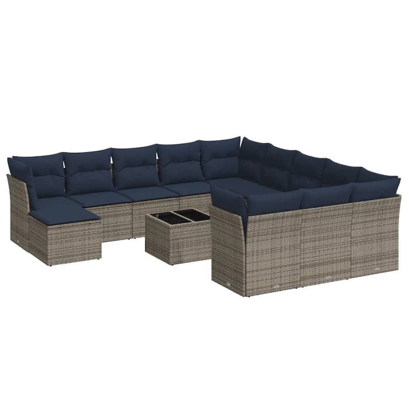 vidaXL Patio Sofa Set with Cushions Outdoor Conversation Furniture Poly Rattan - 24.4" x 24.4" x 27.2"