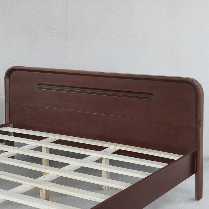 Queen/King Size Bed with Solid Pine Wood Frame, No Box Spring, Stable, Elegant Headboard
