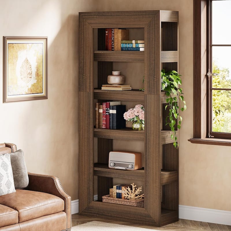 70.9 Inches Tall Bookcase, 5-Tier Bookshelf, Wooden Open Book Shelf