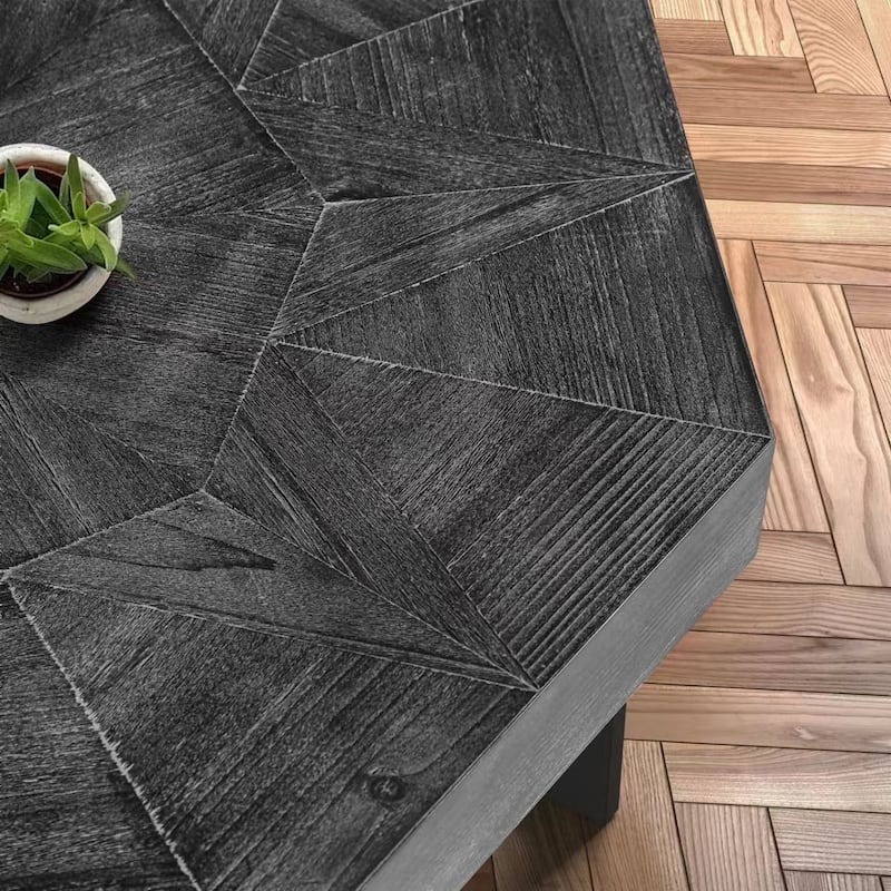 30" Wood Octagonal Vintage Patchwork Craft Wooden Table Top and Metal Legs