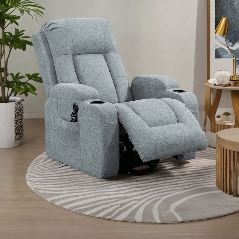 Power Lift Recliner Chair with Massage, Lumbar Heat, USB Charging Port, and Cup Holders - Grey
