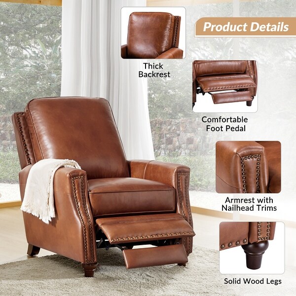 Cigar Mid-century Modern Genuine Leather Recliner with