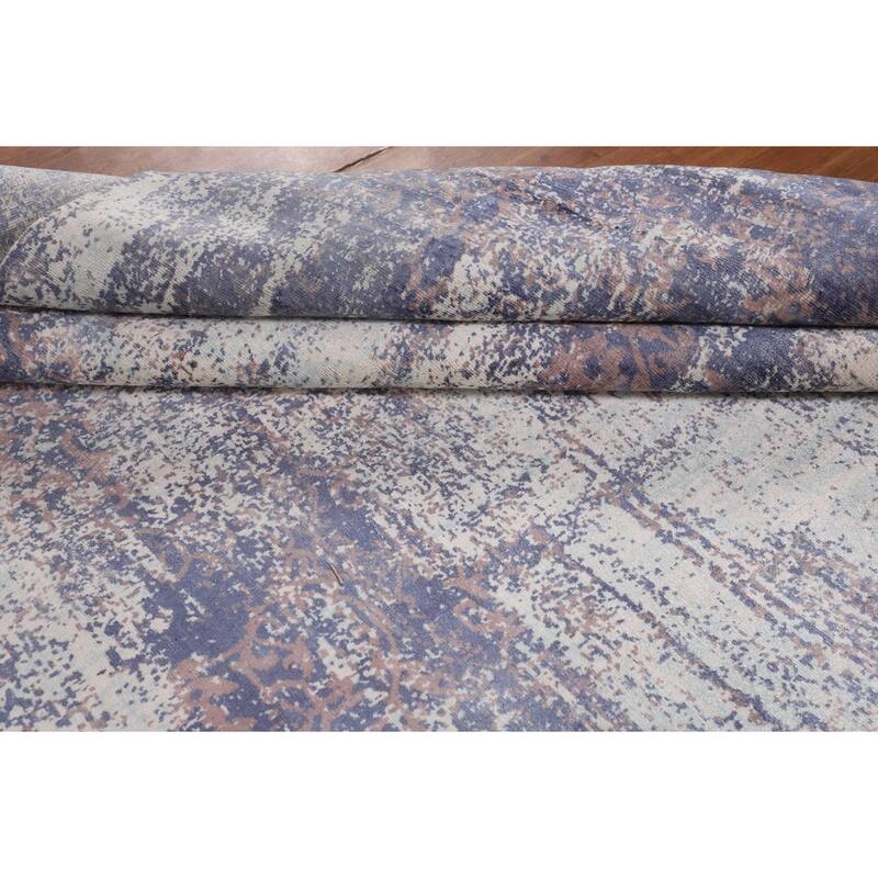 Contemporary Abstract Area Rug Handmade Blue Wool Carpet - 8'0" X 10'2"