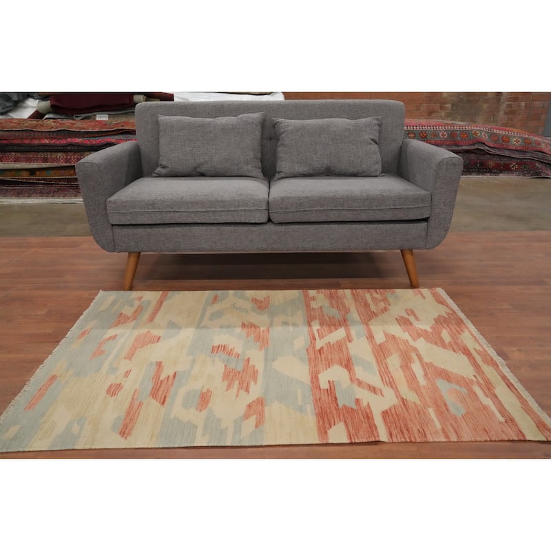 Hand Woven Oriental 100% Wool Carpet Southwestern Modern Multi-Colored Kilim Area Rug - 5' 1'' X 3' 5''