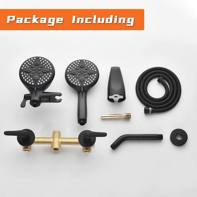 Modland 2-Handle Tub and Shower Faucet Set Dual Head 5-Setting Brass Valve Kit with Lift-Rod Spout