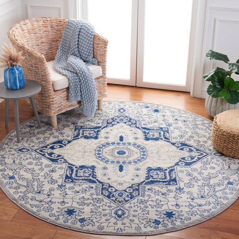 SAFAVIEH Brentwood Sira Traditional Oriental Rug - 6'7" Round - Cream/Blue