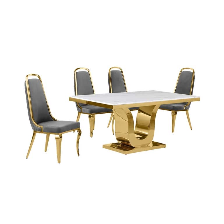 Best Quality Furniture D320-SC314-7 Dining Set with 66" White Marble Top