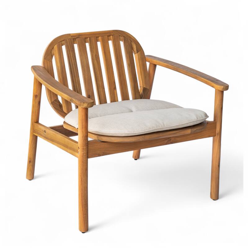 Roomfitters Meja Outdoor Acacia Wood Club Chairs with Slatted Back and Cushion, Teak Finish Set of 2 - Set of 2