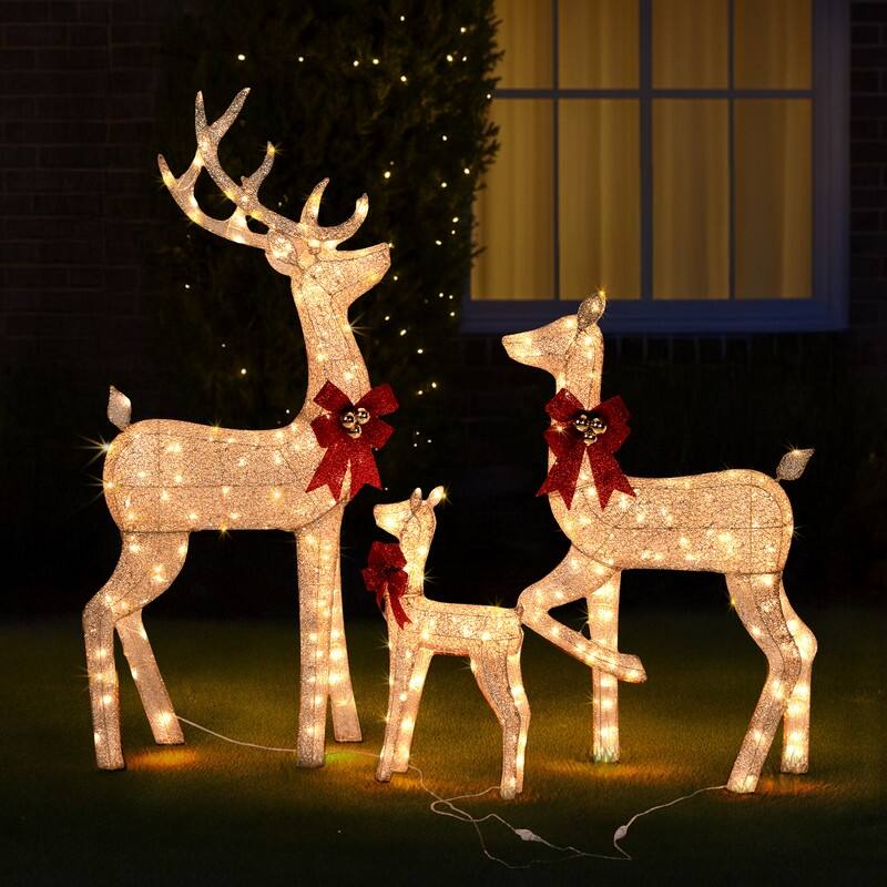 3-Piece Lighted Christmas Reindeer Family Set Outdoor Decorations Weather Proof Sparkling Deer Family