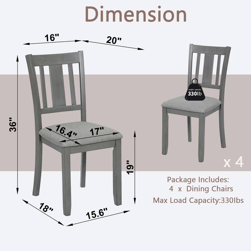 Rubber Wood 4 Piece Kitchen Side Dining Chairs with Upholstered, Slatted Backrest for Dining Room Living Room Kitchen Bedroom
