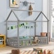 preview thumbnail 1 of 42, Montessori House Bed for Kids Boys Girls, Wooden Floor Bed with Fence Railings & Door, Easy Assembly Grey - Twin