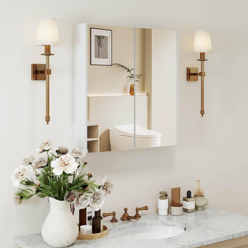 Costway 24.5" x 42.5" Bathroom Wall Cabinet with Double Mirrored Doors