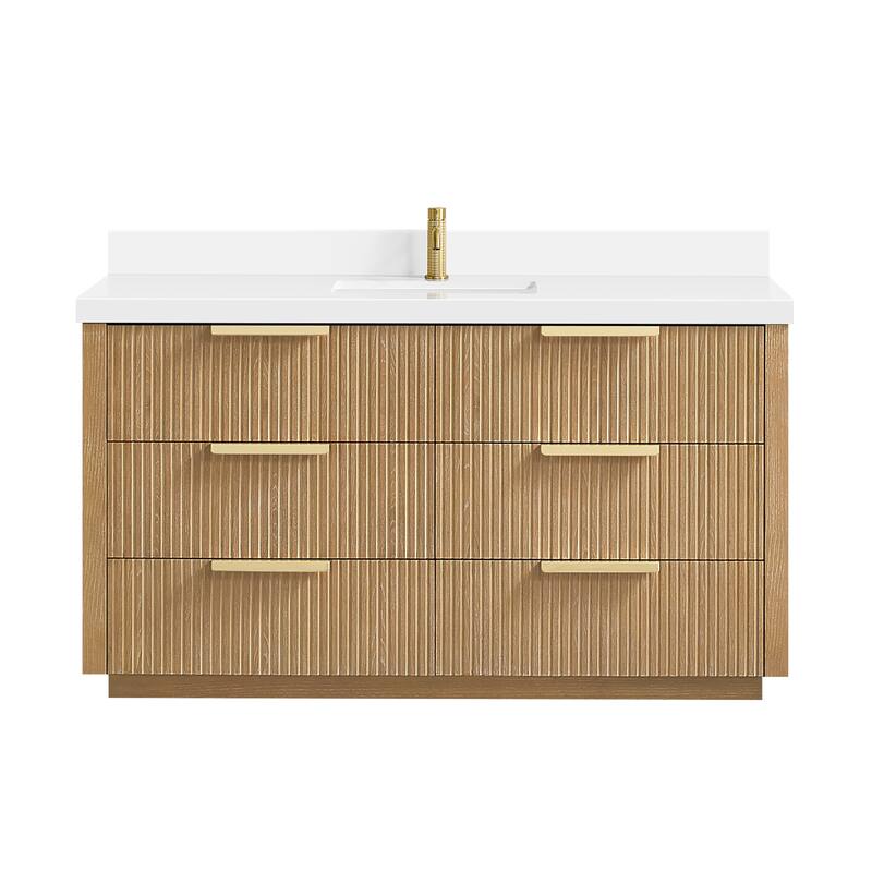 Santarem Single Vanity with Pure White Quartz Stone Top without Mirror - 60" - Washed Ash Grey