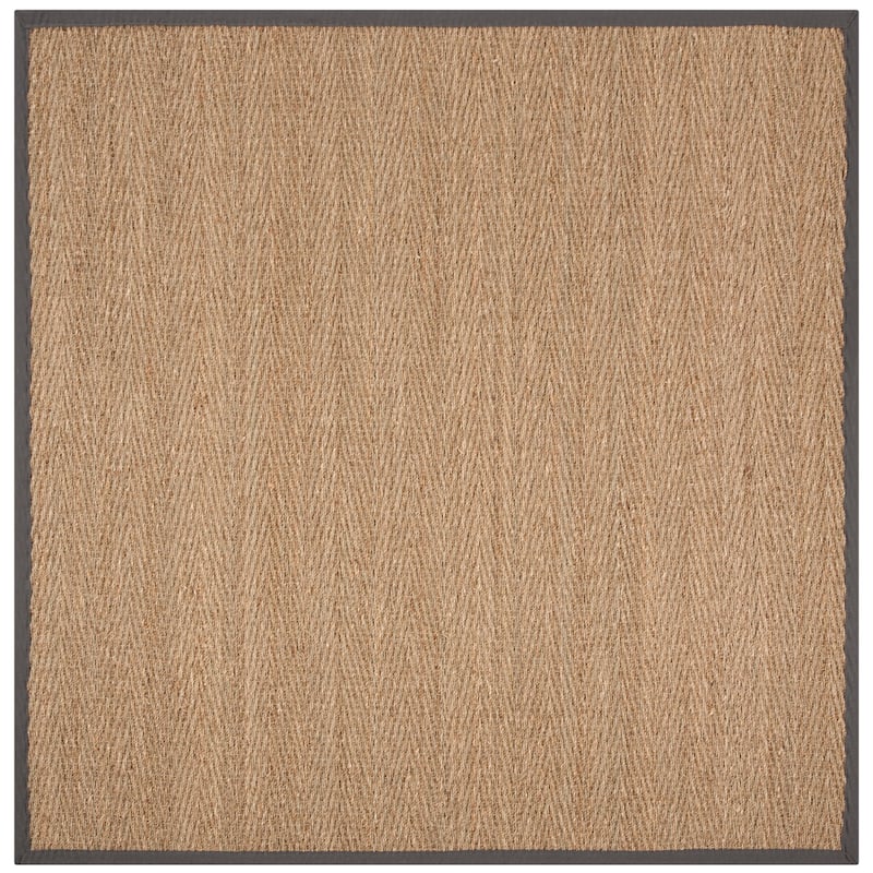 SAFAVIEH Natural Fiber Trilby Herringbone Seagrass Rug - 6' Square - Natural/Dark Grey