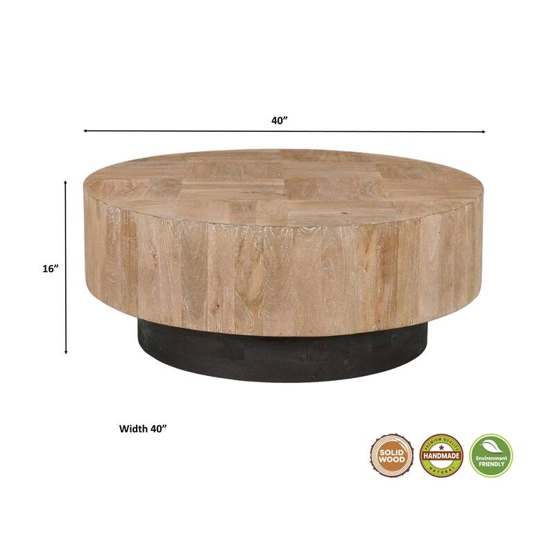 Caden Solid Mango Wood 2-Piece Round Coffee Table Set