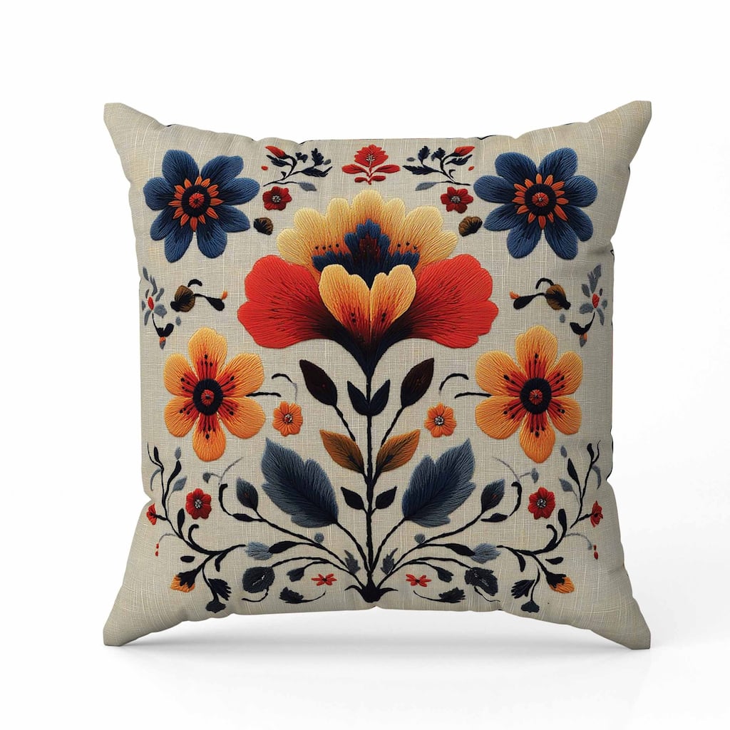 Rajasthan Bloom Faux Suede Reversible Throw Pillow Blue and Orange